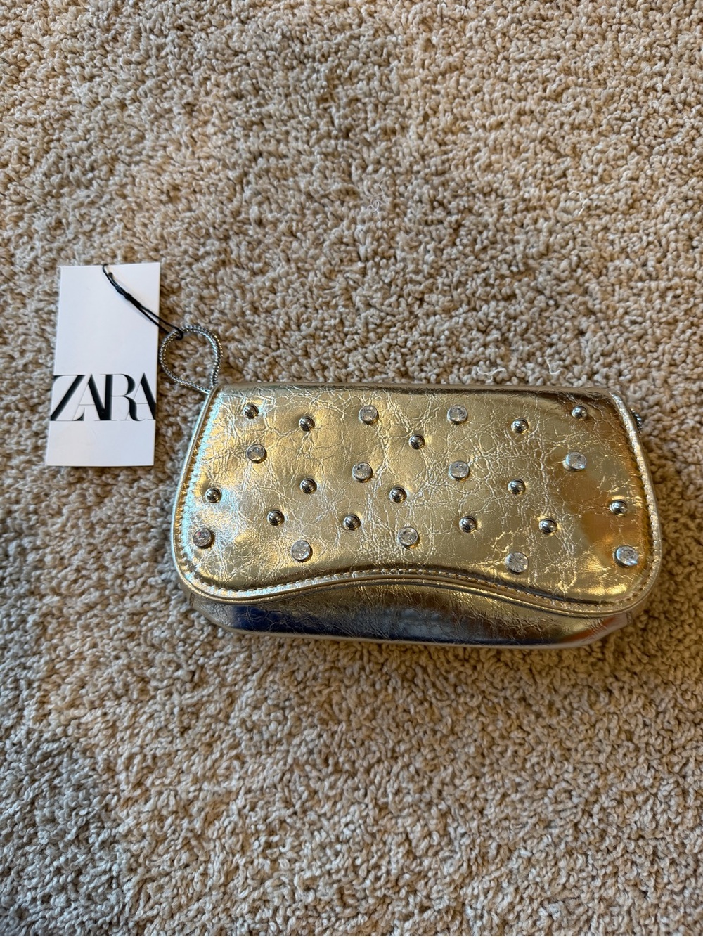 ZARA Gold Studded Key/Card Wristlet Pouch